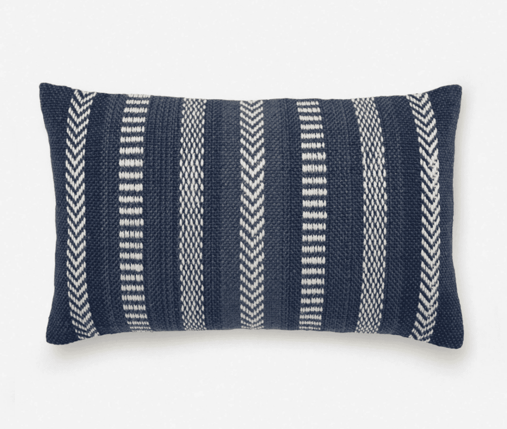 navy and white striped outdoor throw pillow